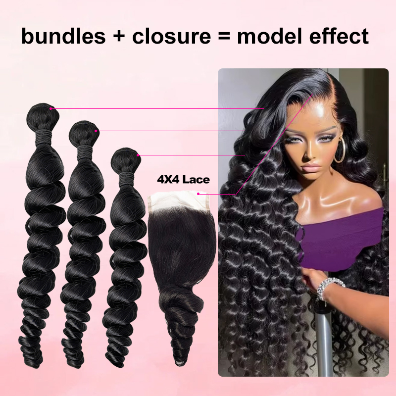 Deep Wave 3 Bundles With Closure - 30 40 Inch Loose Wave Bundles