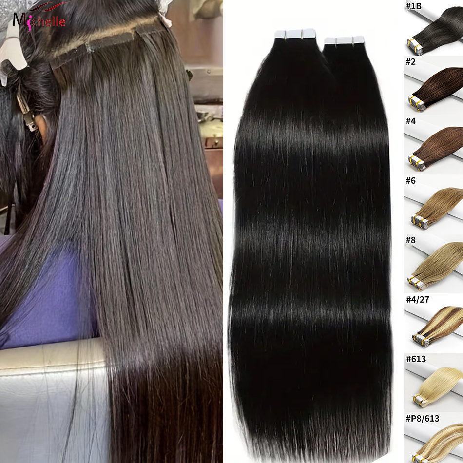 Invisible Tape In Extensions Real Hair - Tape in Hair Extensions Straight Human