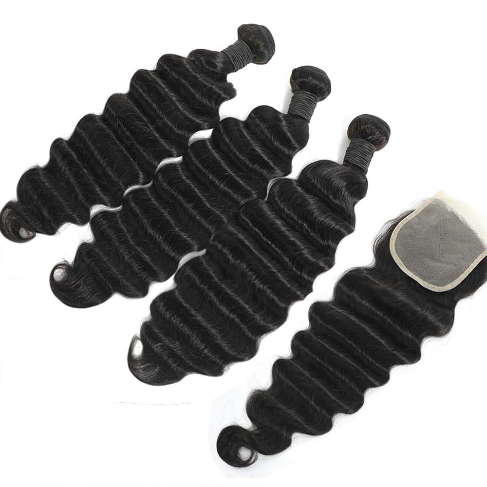 Deep Wave 3 Bundles With Closure - Raw Loose Deep Wave Human Hair