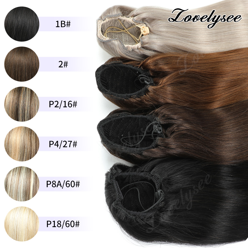 Seamless Clip In Hair Extensions Human Hair - 14-18Inch Short Drawstring Ponytail 100% Human