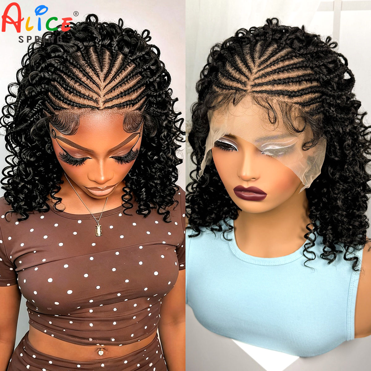 Synthetic Braided Wigs For Black Women - 16Inch Natural Cornrow Braided Wigs Synthetic