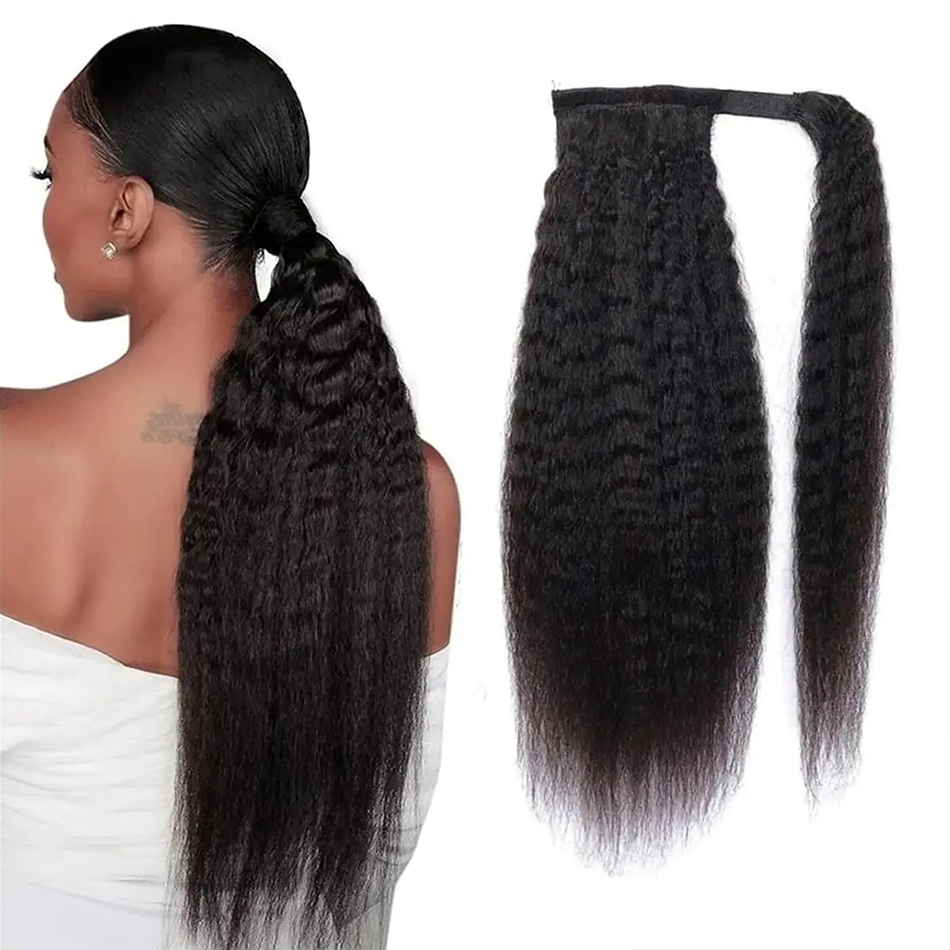 Seamless Clip In Hair Extensions Human Hair - 100g Kinky Straight Human Hair Wrap