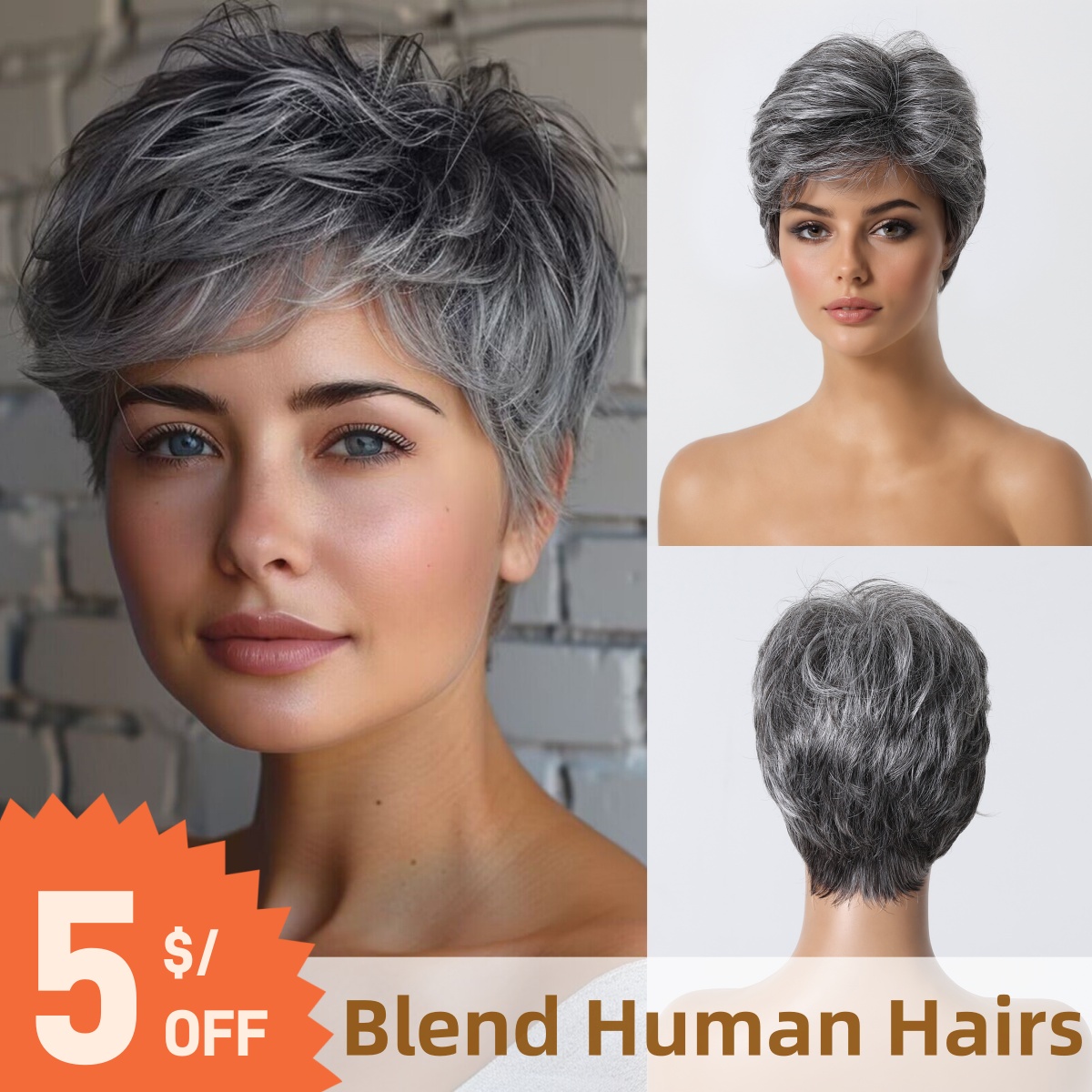 Short Pixie Cut Wig Human Hair Cheap - Short Pixie Cut Grey Human Hair