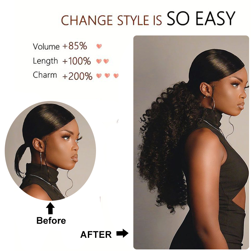 Long Curly Drawstring Ponytail - Drawstring Afro Curly Puff Ponytail 评论和价格