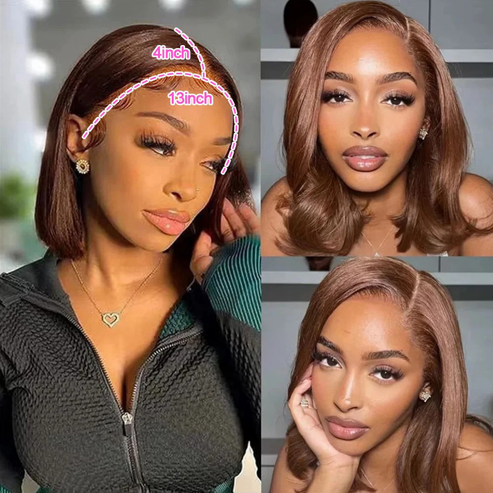 13X4 Chocolate Brown Straight  - Glueless Wear And Go Human Hair Wig 评论和价格