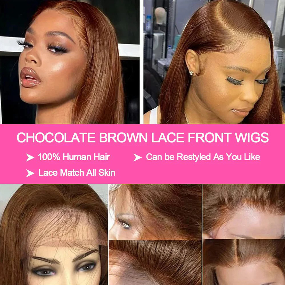 13X4 Chocolate Brown Straight  - Glueless Wear And Go Human Hair Wig 评论和价格