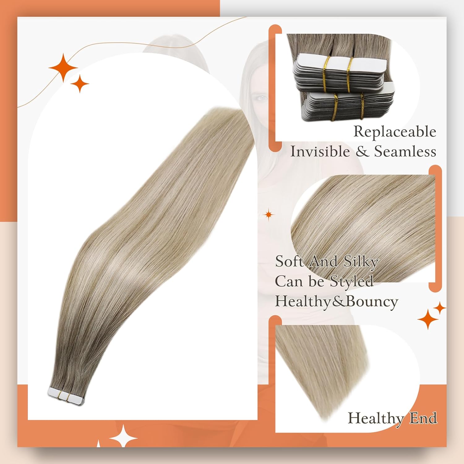 Full Shine Tape In Human Hair  - Invisible Tape In Extensions Real Hair 评论和价格