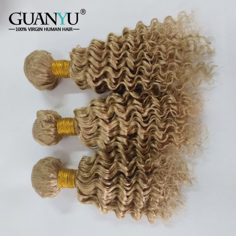 #27 Honey Blonde Deep Wave Omb - Deep Wave 3 Bundles With Closure 评论和价格