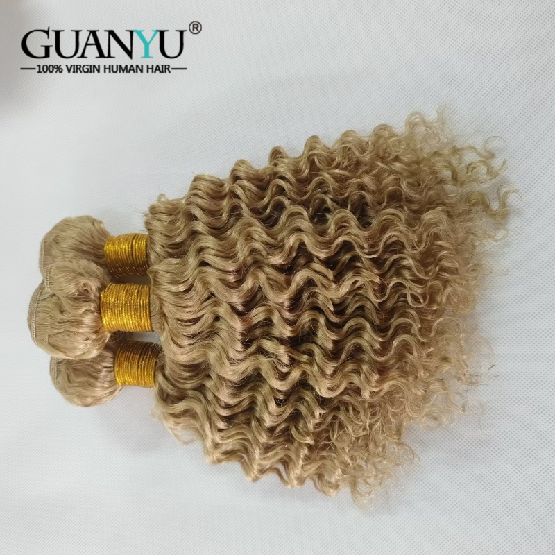 #27 Honey Blonde Deep Wave Omb - Deep Wave 3 Bundles With Closure 评论和价格