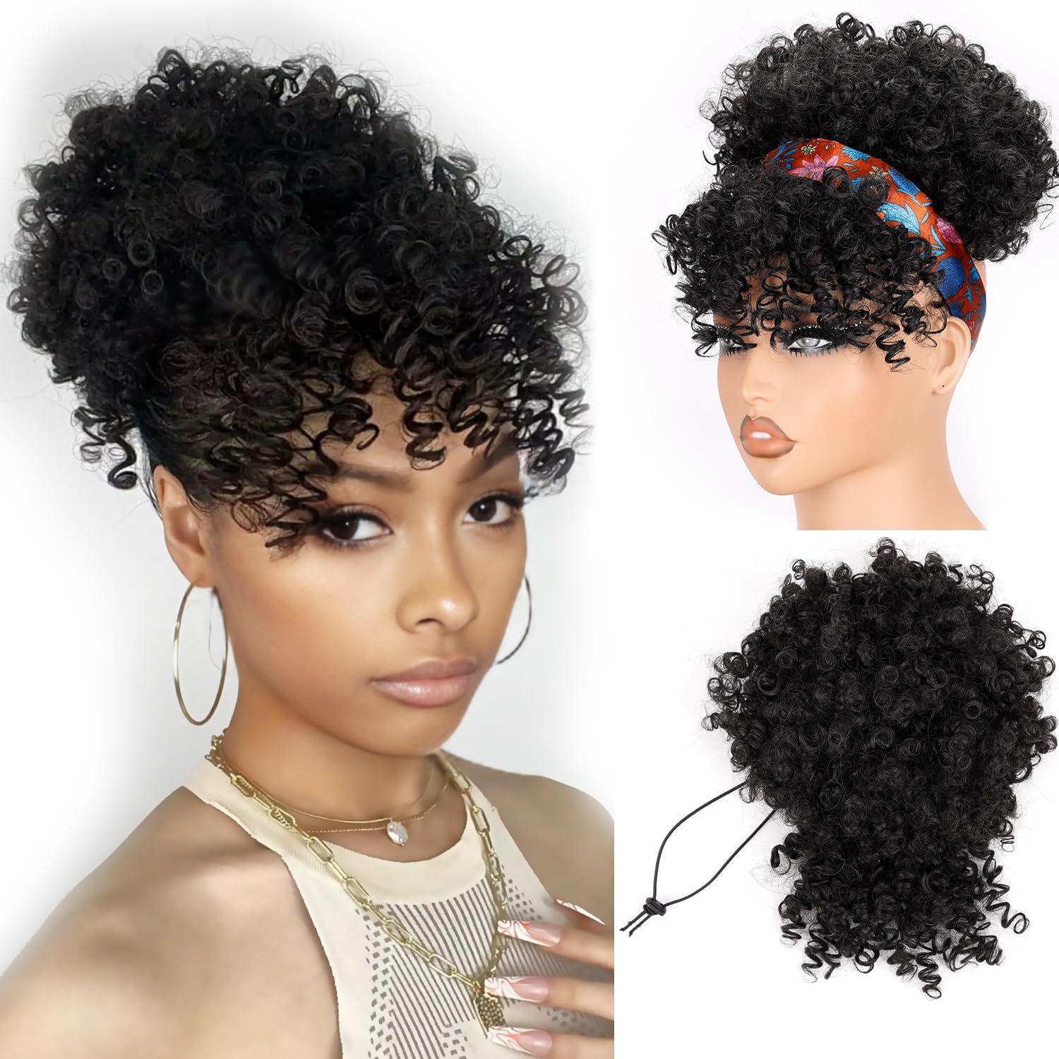 Short Drawstring Ponytail with - Drawstring Afro Curly Puff Ponytail 评论和价格