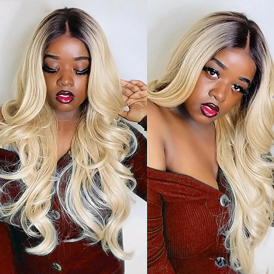1B 613 Blonde Ombre Human Hair - 613 Blonde Body Wave Lace Front Wig 评论和价格