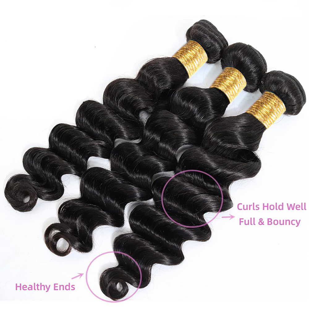 Loose Wave Human Hair Bundles  - Deep Wave 3 Bundles With Closure 评论和价格