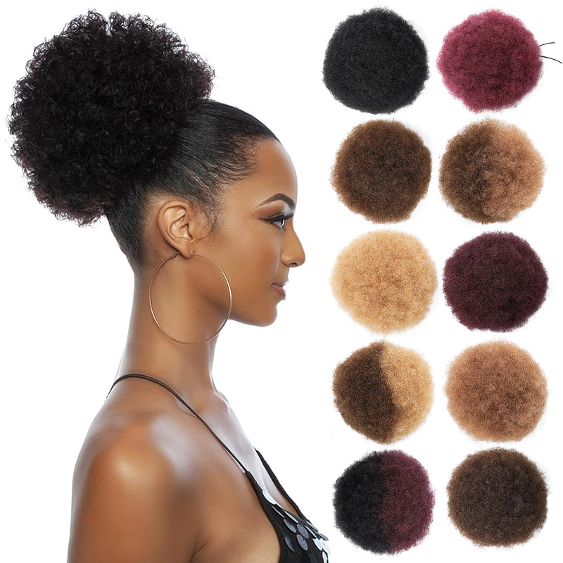 100% Human Hair 8 Inch Short A - Drawstring Afro Curly Puff Ponytail 评论和价格