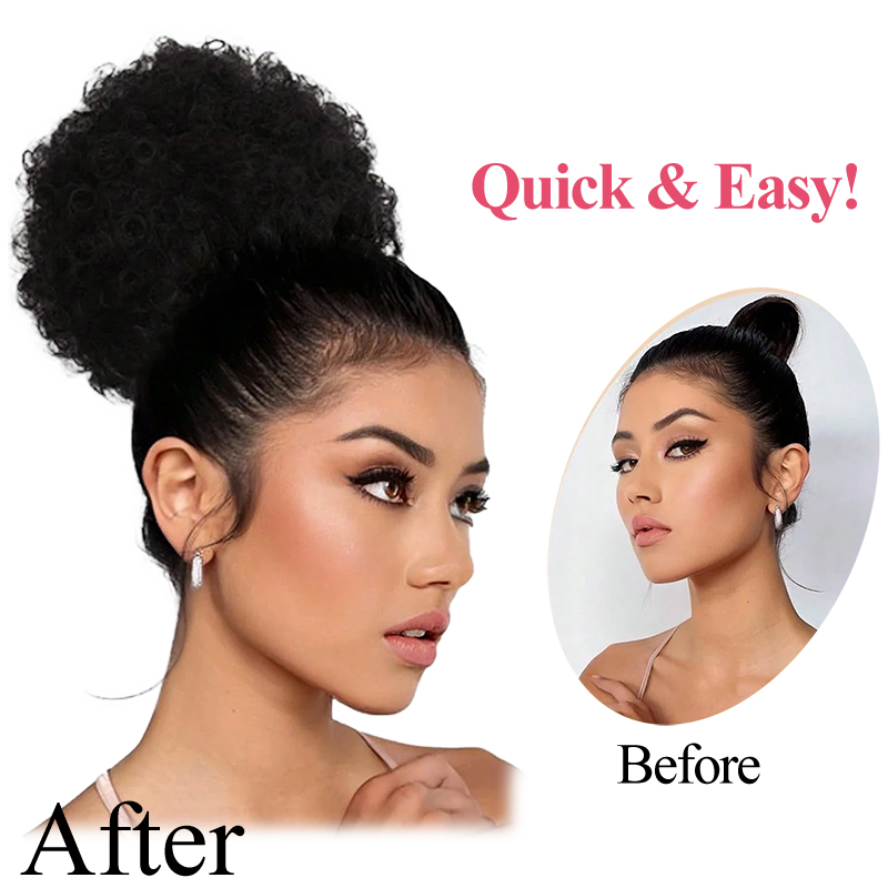 100% Human Hair 8 Inch Short A - Drawstring Afro Curly Puff Ponytail 评论和价格