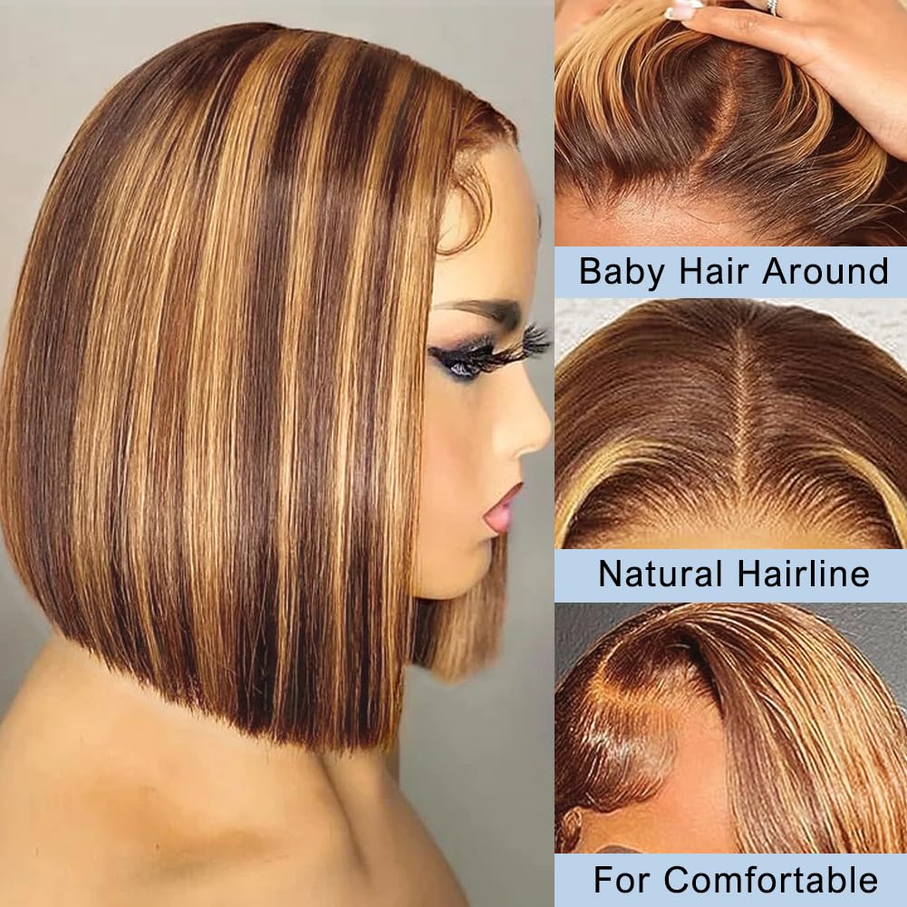 Bob Wig Human Hair 13x4 HD Lac - Pre Parted 13X4 Lace Front Bob Wig 评论和价格