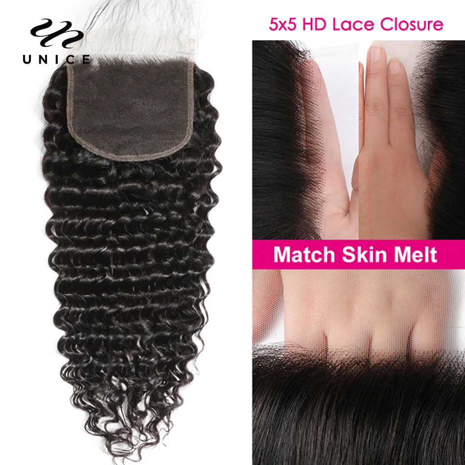 UNice Hair Deep Wave 5x5 HD La - Deep Wave 3 Bundles With Closure 评论和价格