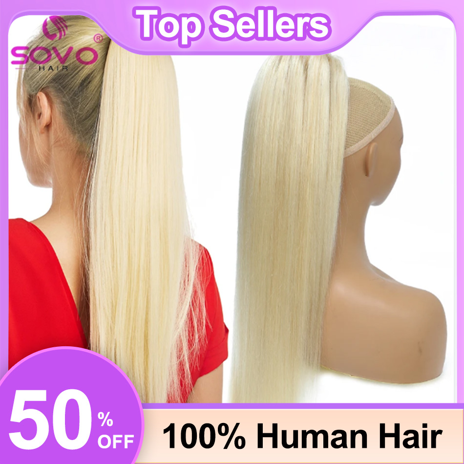 SOVO Drawstring Ponytail Human - Seamless Clip In Hair Extensions Human Hair 评论和价格