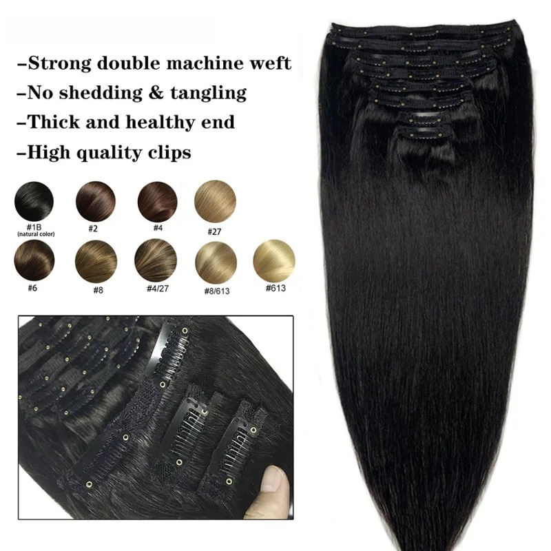 Natural Straight Clip In Human - Seamless Clip In Hair Extensions Human Hair 评论和价格