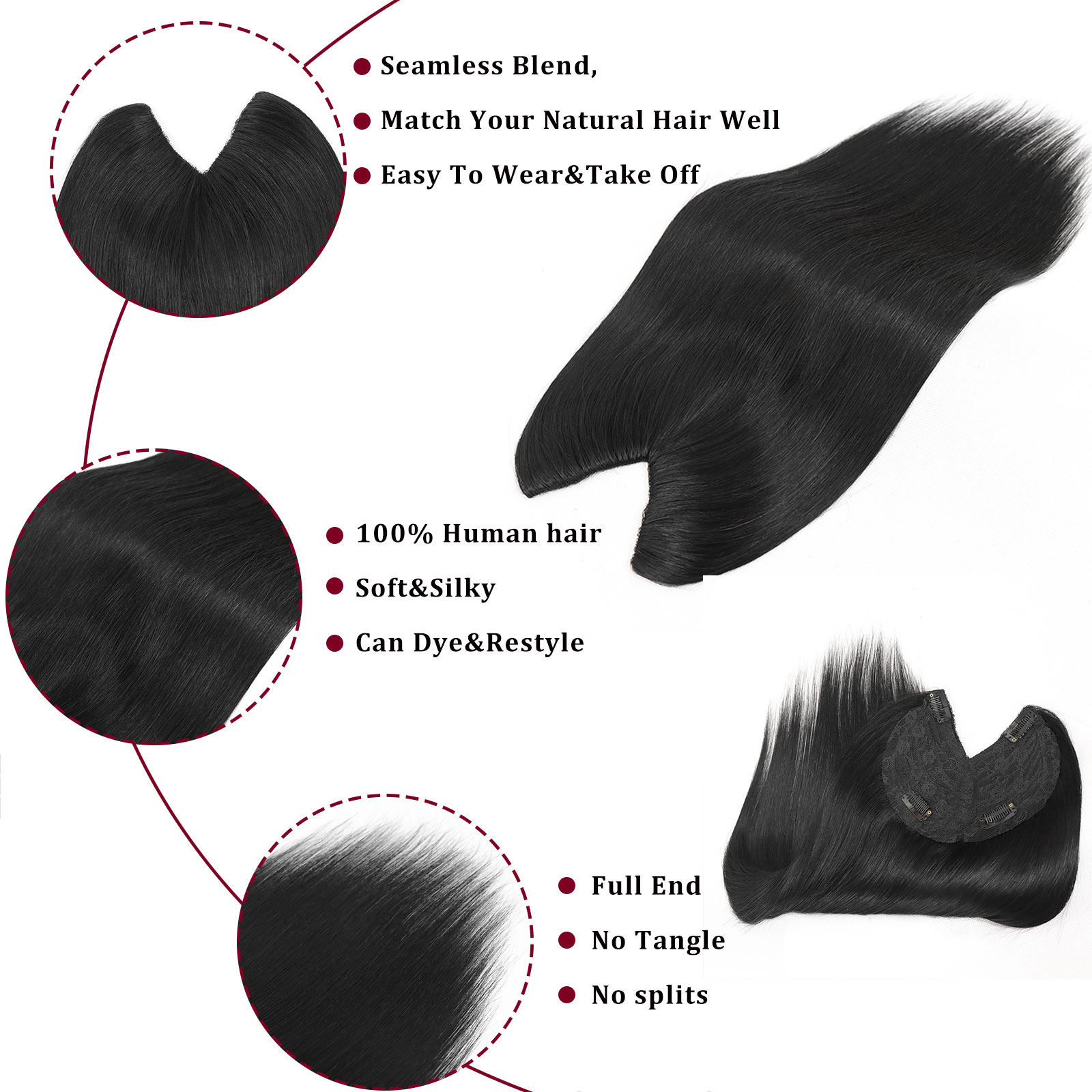 V Shape Clip In Human Hair Ext - Seamless Clip In Hair Extensions Human Hair 评论和价格