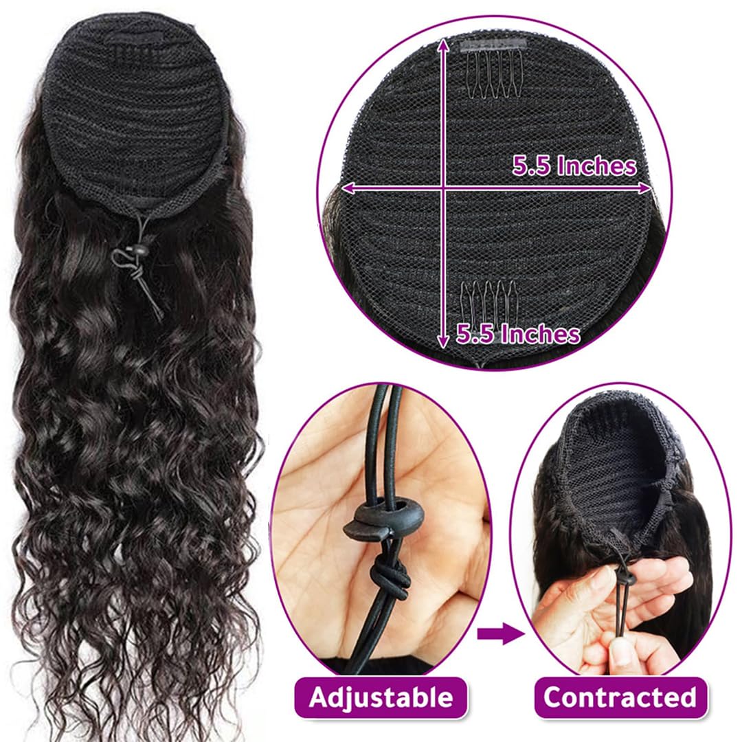 Water Wave Ponytail Human Hair - Seamless Clip In Hair Extensions Human Hair 评论和价格