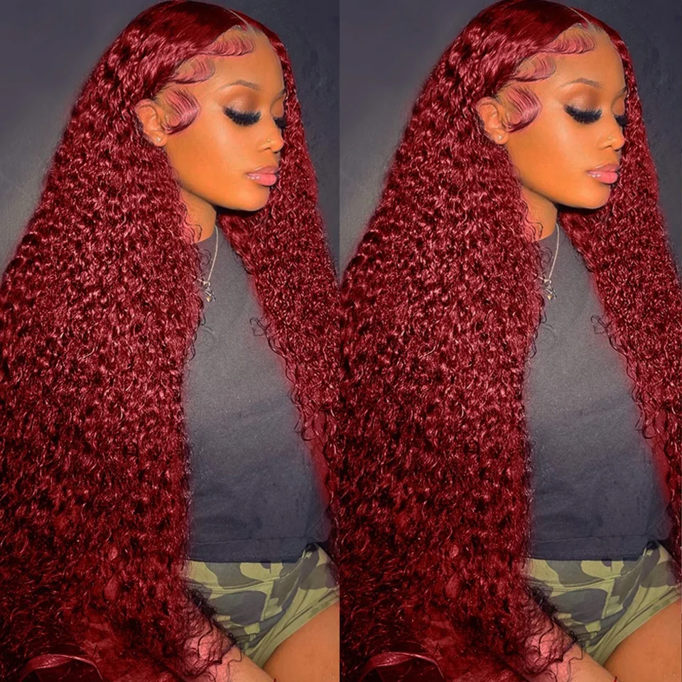 99J Burgundy Colored Deep Wave - Human Hair Wigs 评论和价格