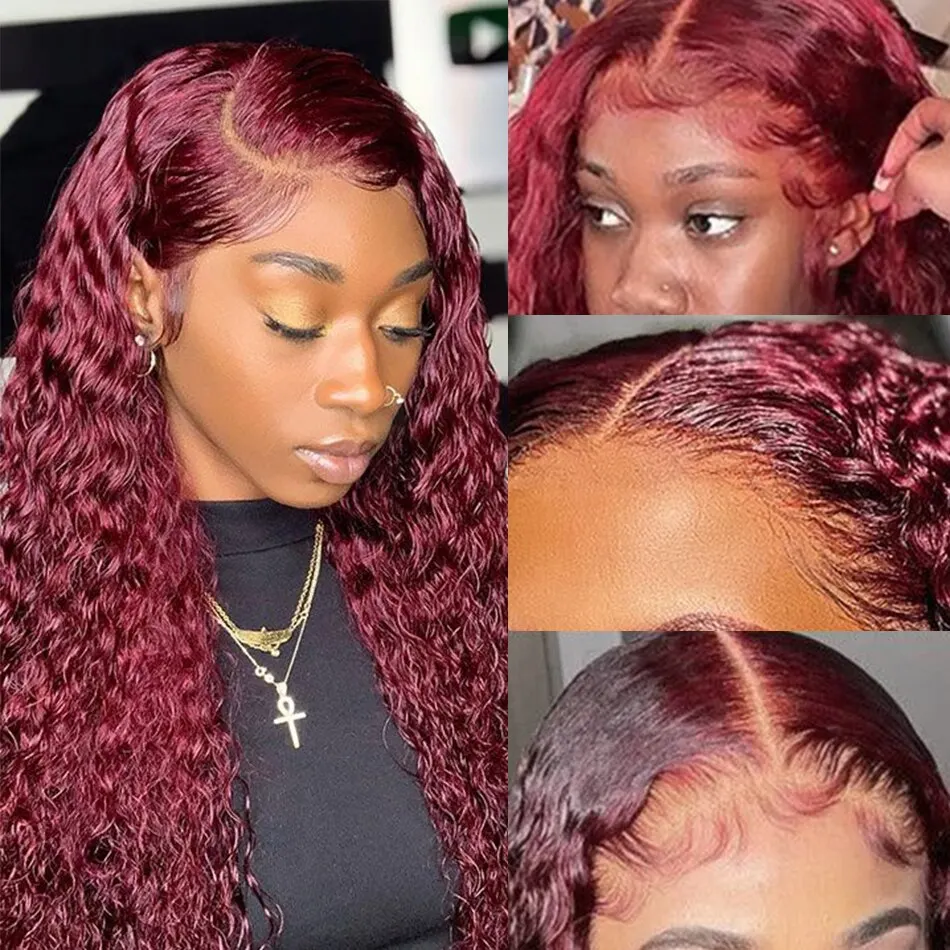 99J Burgundy Colored Deep Wave - Human Hair Wigs 评论和价格