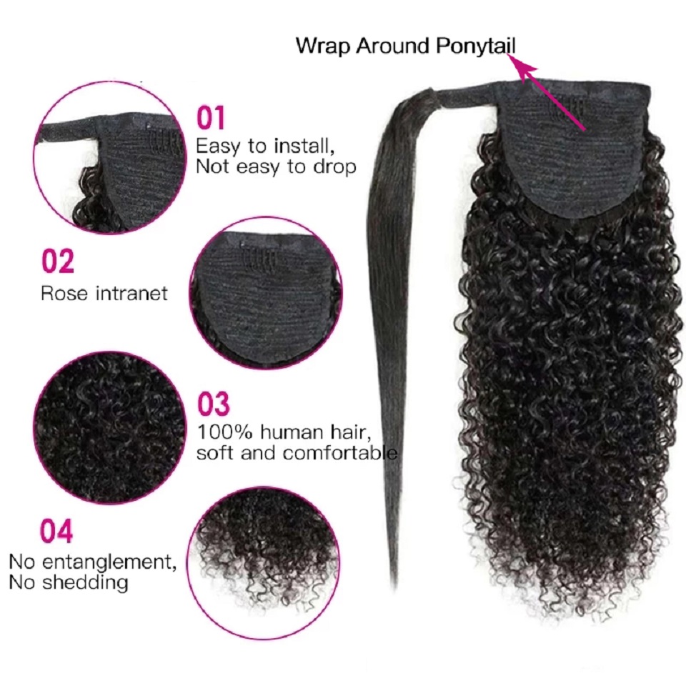 Kinky Curly Human Hair Ponytai - Seamless Clip In Hair Extensions Human Hair 评论和价格