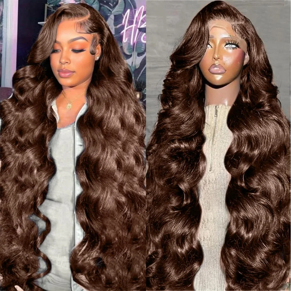 Chocolate #4 Body Wave Wig 220 - Hd Lace Frontal Wig Human Hair Pre Plucked 评论和价格