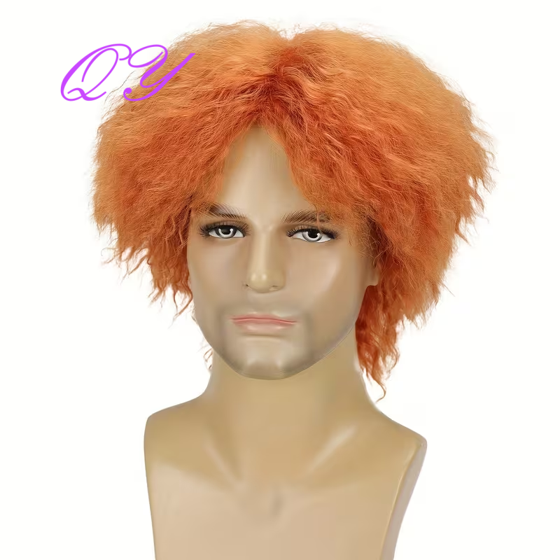 Men Short Orange Fluffy Afro C - Synthetic Wigs 评论和价格