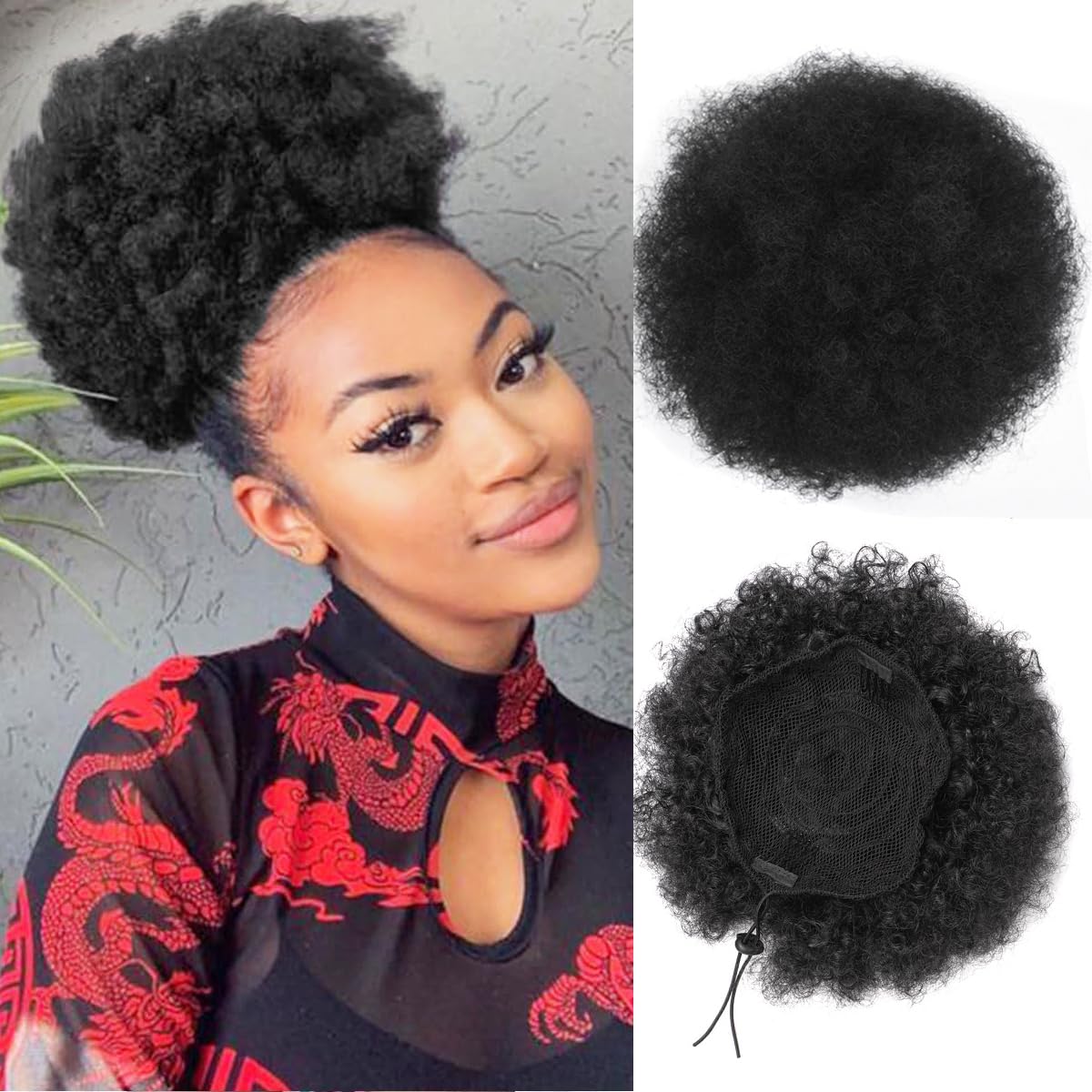 Afro Puff Drawstring Ponytail  - Drawstring Afro Curly Puff Ponytail 评论和价格