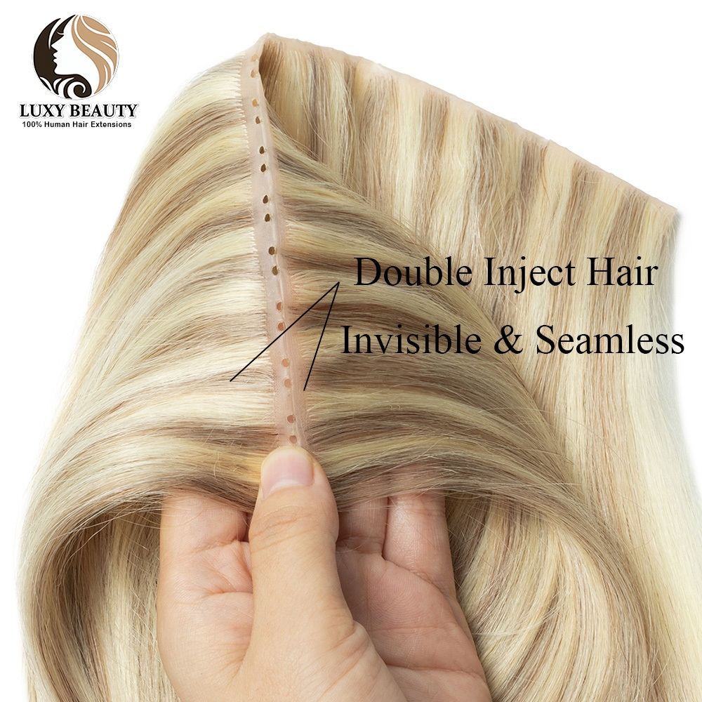 Blonde injected Hole Weft Huma - Invisible Tape In Extensions Real Hair 评论和价格