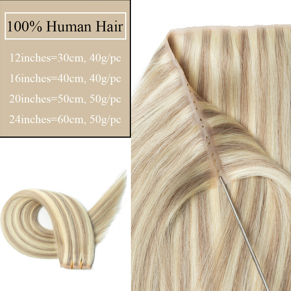 Blonde injected Hole Weft Huma - Invisible Tape In Extensions Real Hair 评论和价格
