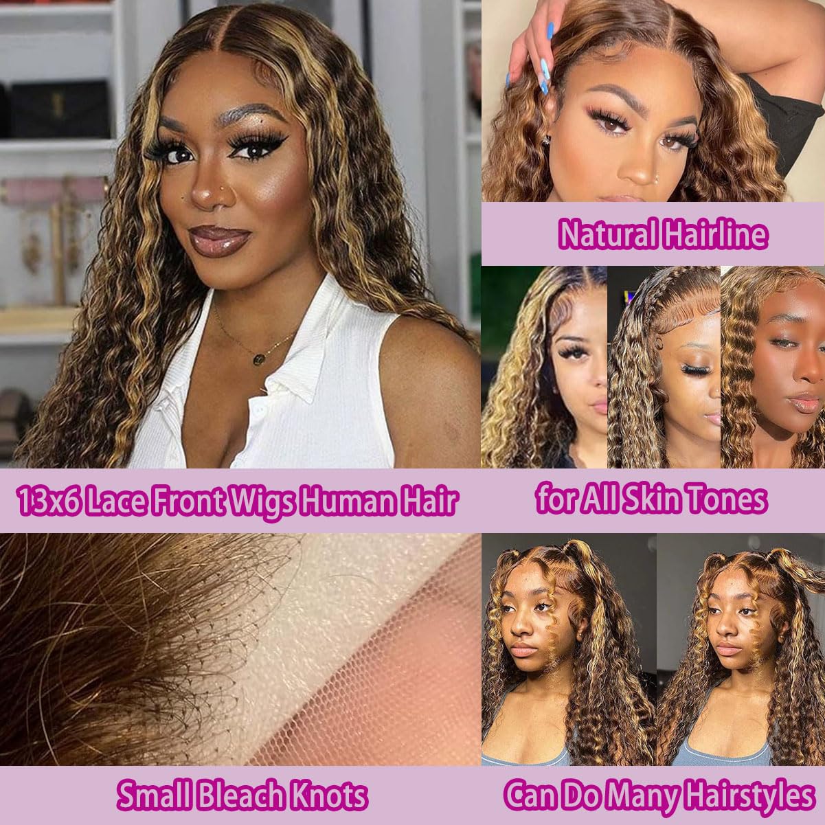 36 Inch Deep Wave P4/27 Highli - Lace Front Wigs 评论和价格