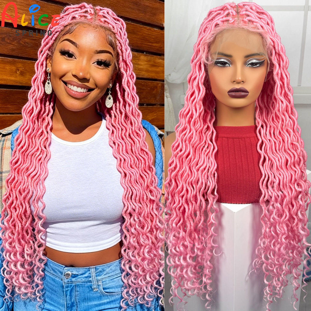 Pink Color Full Lace Braided W - Synthetic Braided Wigs For Black Women 评论和价格
