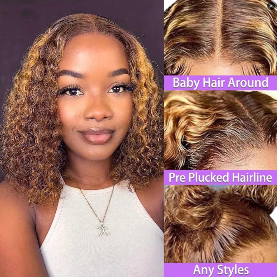 Highlight Short Bob Deep Wave  - Glueless Wear And Go Human Hair Wig 评论和价格