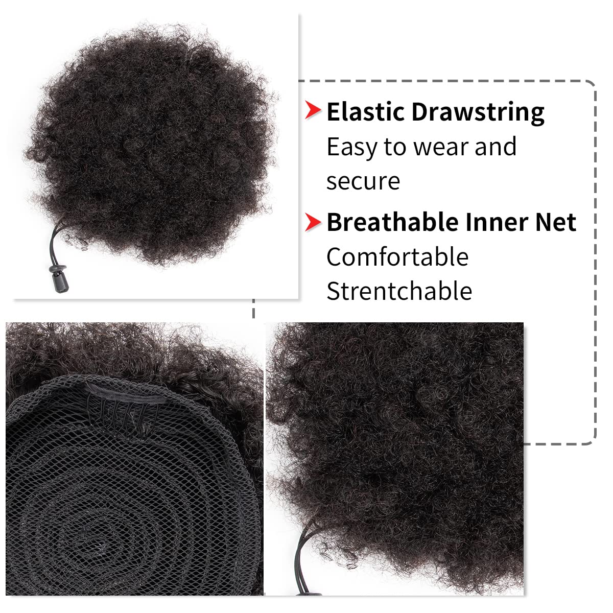 Afro Kinky Puffs 100% Human Ha - Drawstring Afro Curly Puff Ponytail 评论和价格