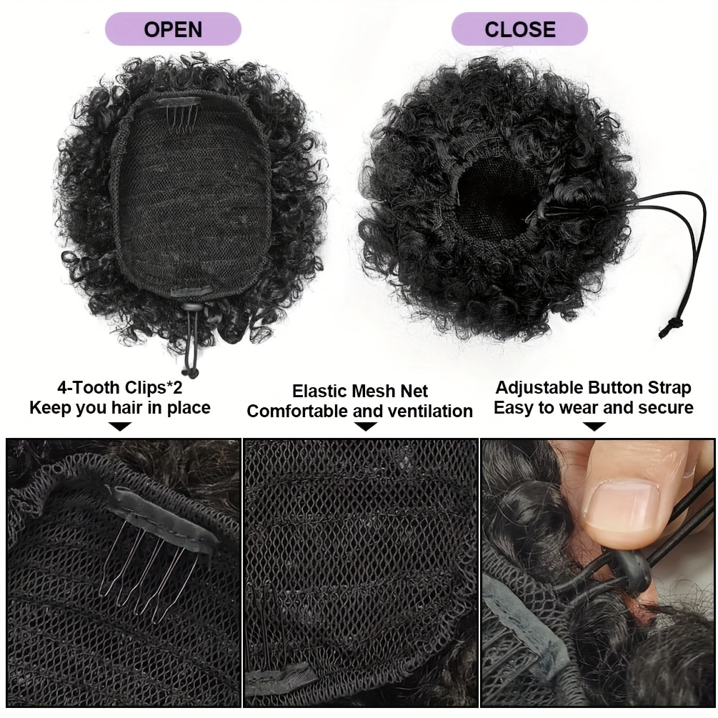 Afro Kinky Puffs 100% Human Ha - Drawstring Afro Curly Puff Ponytail 评论和价格