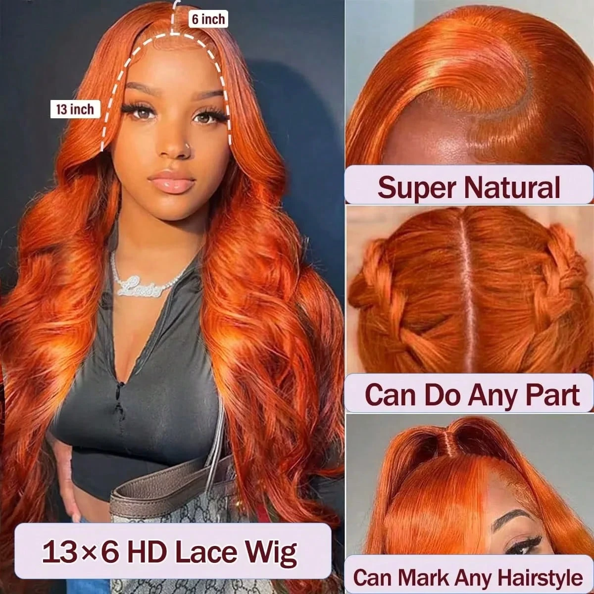 Ginger Orange 13X6 Hd Lace Fro - Hd Lace Frontal Wig Human Hair Pre Plucked 评论和价格